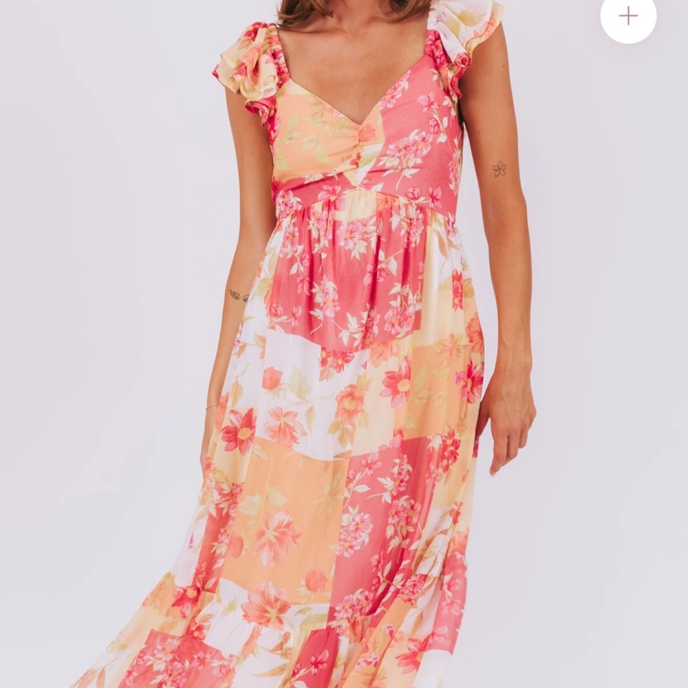 One Loved Babe - Floral Ruffle Sleeve Maxi Dress (L)